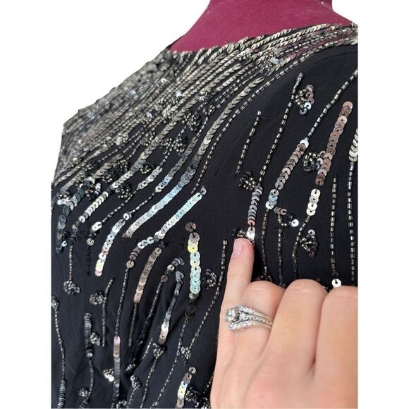 Alice + Olivia Mini Dress Sequin Beaded size XS Black - Picture 15 of 16